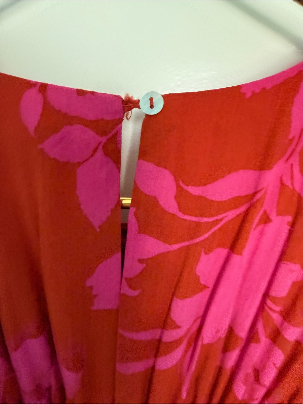 Women’s anthro floral  smocked bodice tiered Maxi Dress sleeveless pink red XS - Picture 6 of 8